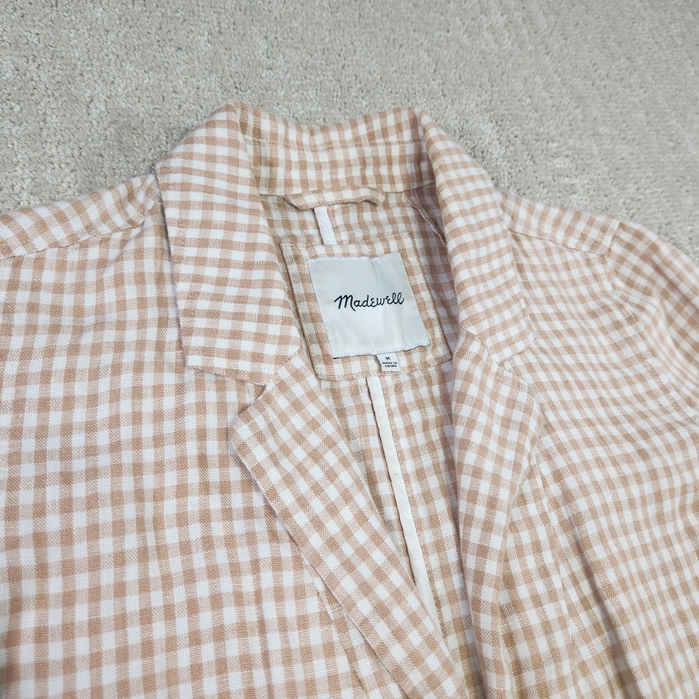 Madewell Blazer Women Medium 100% Linen Gingham Check Preppy Academia